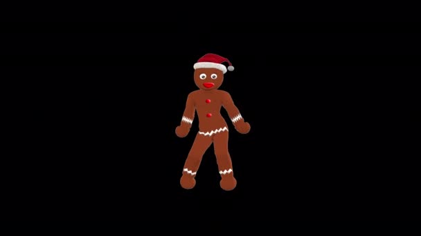 Gingerbread Funny Dance Animation Transparent Alpha Background — Vídeos de Stock