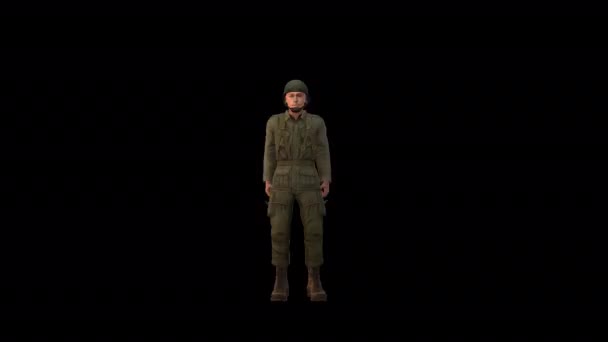Salut Soldier Dengan Latar Belakang Transparan Alfa — Stok Video