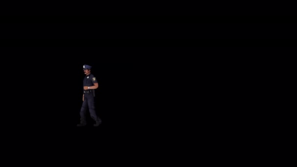 Male Police Officer Walking Transparent Alpha Background — Vídeo de Stock
