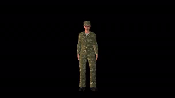 Woman Soldier Transparent Background — Stockvideo