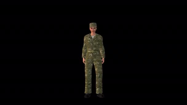 Woman Soldier Transparent Alpha Background — Stockvideo