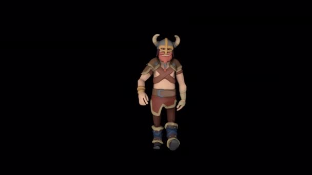 Kreskówka Wiking Warrior Walking Animacja — Wideo stockowe