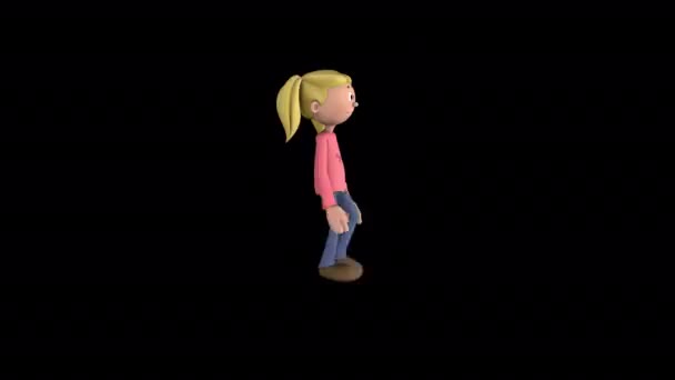 Side View Cartoon Girl Walking — ストック動画