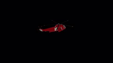 Kırmızı kurtarma helikopteri şeffaf bir arkaplanda 3D animasyon
