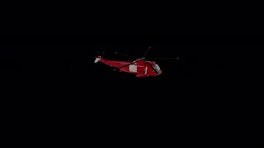 Şeffaf bir arkaplanda kırmızı kurtarma helikopteri 3D animasyonu