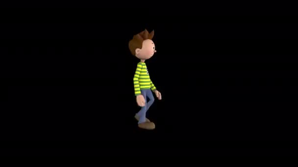 Boy Toon Walking Анимация Вид Сбоку — стоковое видео