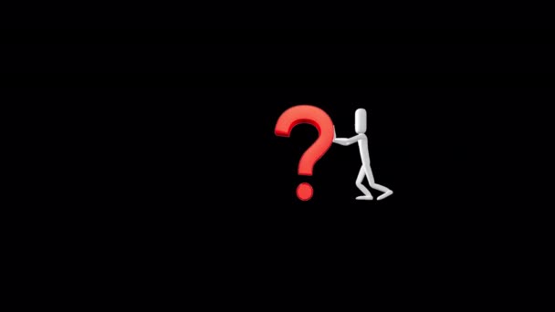 Poseman Pushing Question Mark Animation — Vídeos de Stock