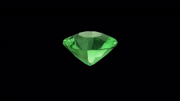 Green Gem Spinning Transparent Background — Stock Video