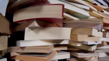Pile of Books close up slider shot