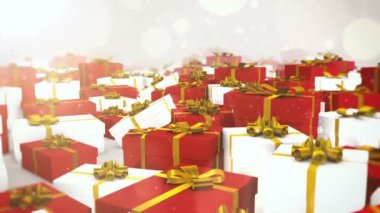 Christmas gifts backgrounds with particle and snowflakes glittering looped