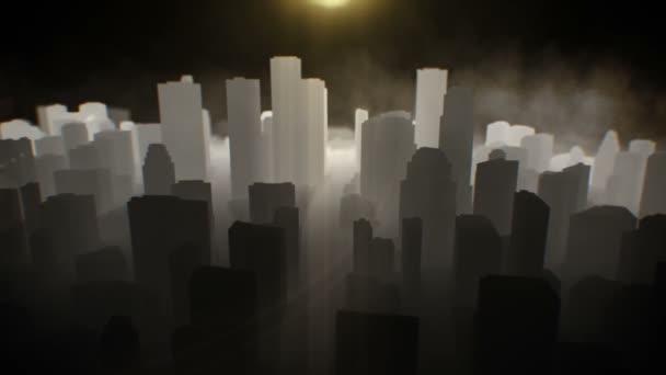 City Achtergrond Lussen Met Mist Stad Nacht Scène Camera Vliegen — Stockvideo
