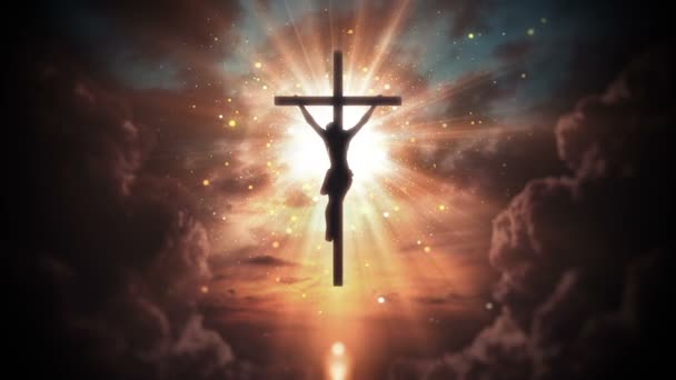 Adoração Fundo Com Crucificação Jesus Cristo Céu Partícula Luz Nascer — Vídeo de Stock
