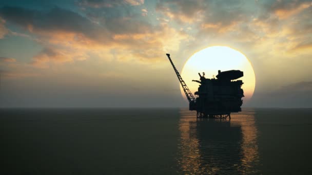 Offshore Oil Platform Ocean Sunrise Background Looped — Stockvideo