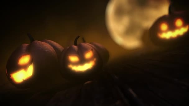 Pumpkin Halloween Background Mysterious Pumpkin Face Full Moon — Stok video