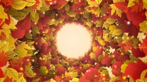 Podzimní Listový Tunel Podzimní List Částice Prostorovým Pozadím — Stock video