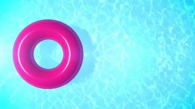 Swimming pool with float pink swim tube on ripple blue water with space for your text
