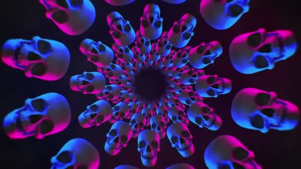 Skulls Tunnel Background Colorful Laugh Skulls Tunnel Fly Background — Wideo stockowe