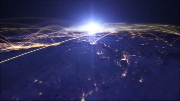 World Network Connection View Space Satellite Lights Connect Cities — ストック動画