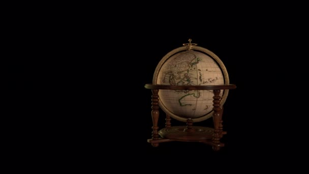 Rotating Old Globe Animation Transparent Alpha Background — Stockvideo