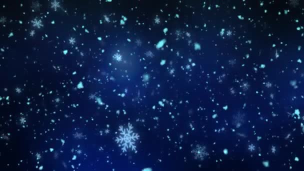 Sneeuwvlokken Vliegen Tegen Een Diepblauwe Bevroren Achtergrond — Stockvideo