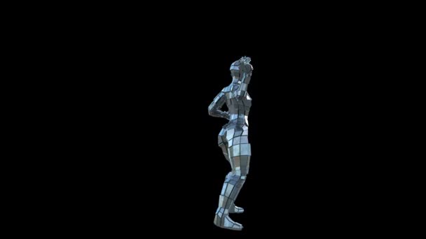 Zilver Bedraad Model Dansen Met Transparante Alfa Achtergrond — Stockvideo