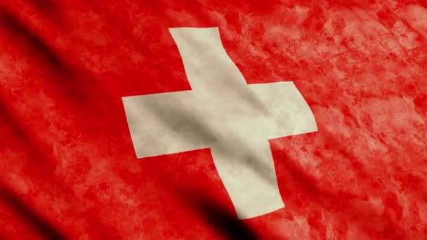 Switzerland Flag Waving Wind Grunge Version — Video Stock
