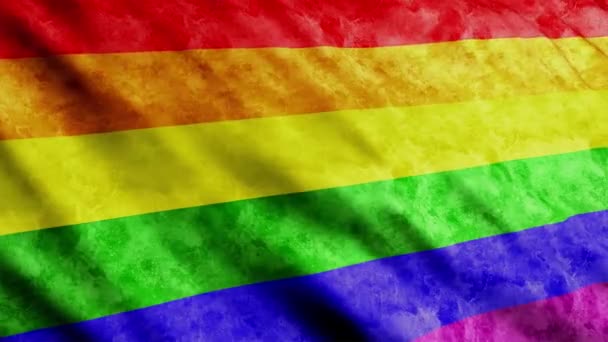 Gay Pride Rainbow Flag Waving Wind Grunge Version — Stockvideo