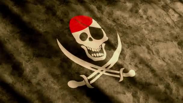 Bandeira Pirata Acenando Versão Grunge Vento — Vídeo de Stock