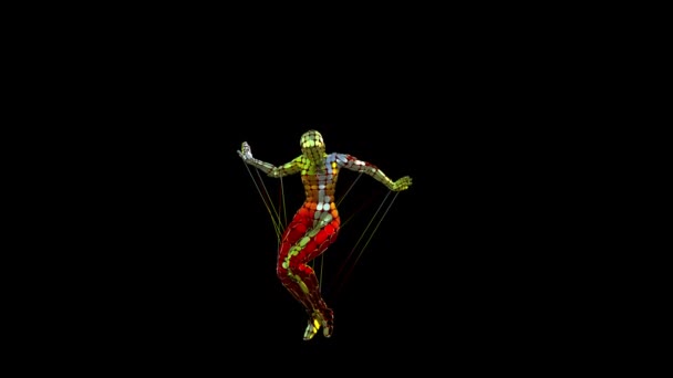 Colorful Wired Model Dancing Transparent Alpha Background — ストック動画