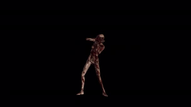 Female Zombie Agonizing Animation Transparent Alpha Background — Stockvideo