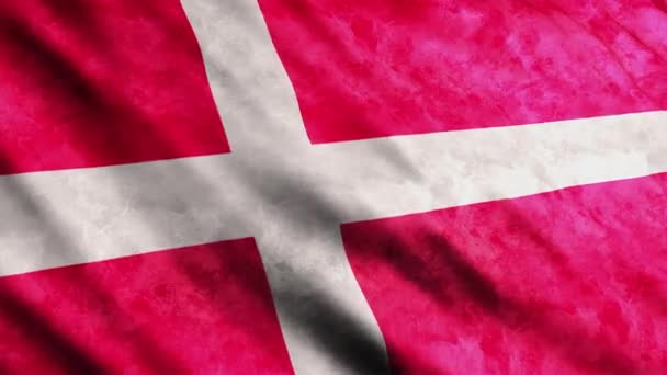 Dänemark Flagge Weht Der Wind Grunge Version — Stockvideo