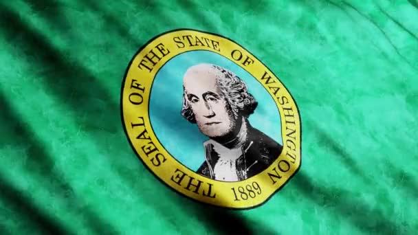 Washington State Flag Waving Wind Grunge Version — Αρχείο Βίντεο