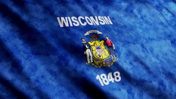 Wisconsin State Flag Waving Wind Grunge Version — 图库视频影像