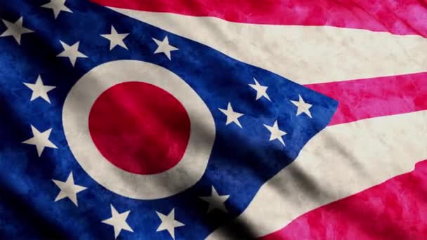 Флаг Штата Огайо Размахивающий Гранж Версией Ветра — стоковое видео