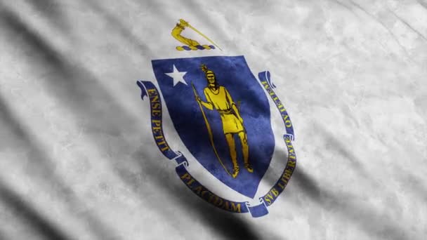 Massachusetts State Flag Waving Wind Grunge Version — Stockvideo