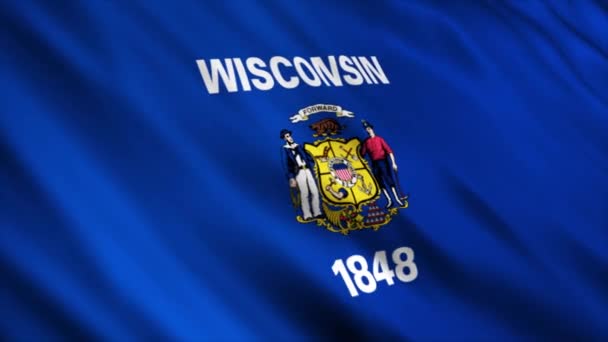 Bandera Del Estado Wisconsin Ondeando Viento — Vídeos de Stock