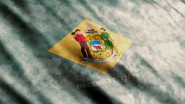 Delaware State Flag Waving Wind Grunge Version — Stockvideo
