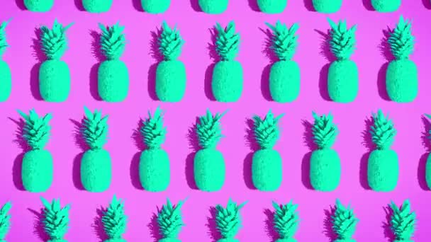 Teal Pineapples Purple Background Summer Background — Wideo stockowe