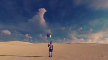 Little Girl and Desert Surreal Background Video animation