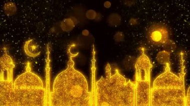 Ramadan kareem background with gold particle glittering and holy lights