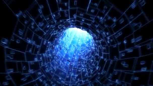 Túnel Digital Alta Tecnología Red Datos Con Cámara Vuelo Looped — Vídeo de stock