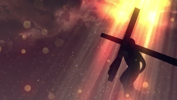 Ісус Ніс Хрест Сонцем Задньому Плані — стокове відео