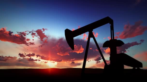 Oil Pump Silhouette Sunset Background Video — Stockvideo