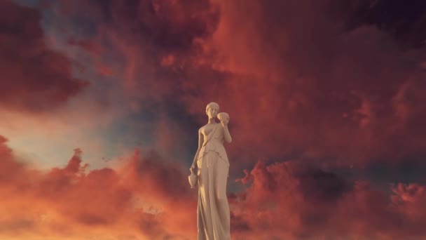 Greek Woman Statue Animation Magical Cloudscape — Vídeos de Stock
