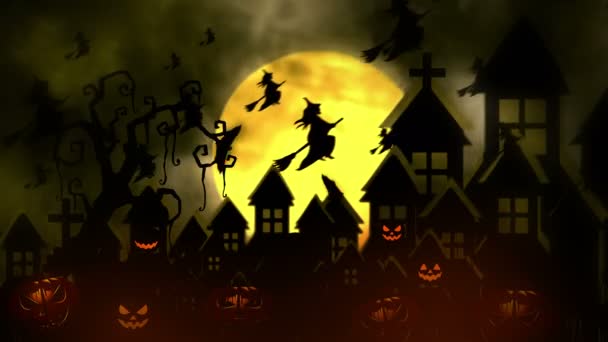 Halloween Kísértetház Boszorkányokkal Repked — Stock videók