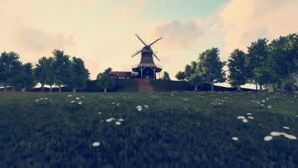 Old Windmill Animation Spring — Video Stock