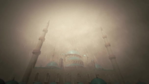 Regen Und Moschee Szene Animation — Stockvideo