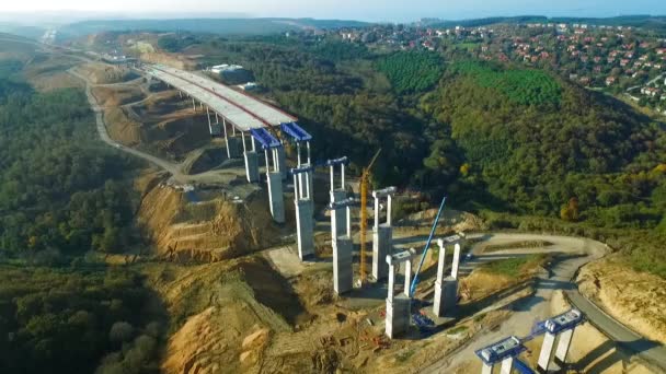Zdjęcie Lotnicze Budowy Mostu Drogowego — Wideo stockowe