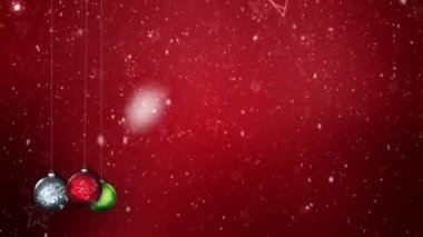 Christmas red background with ornaments in foreground