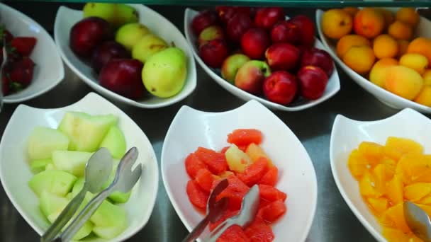 Fruit Plates Apples Oranges Many Other Fruits — Vídeos de Stock